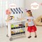 Costway Kids Ice Cream Cart Wooden Toddler Farmers Market Stand with Chalkboard & Storage White/Green